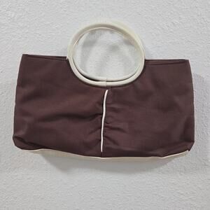 Victoria’s Secret Brown White Handle Tote Purse Bag Vintage Style Medium Y2K